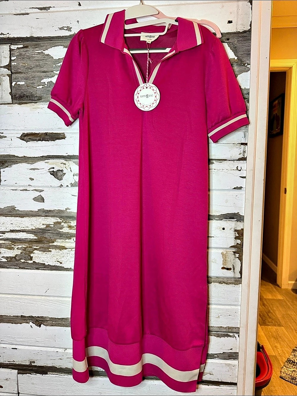 umgee Striped Polo Midi Dress in Pink & White Size XS NWT(80